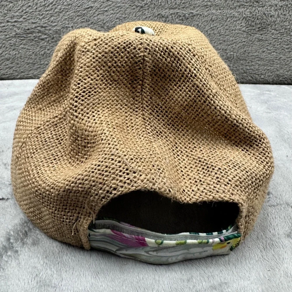 Lucky 7 USA Miami Beach Hat‎ Women Size 7 Tan Tropical Floral Excellent Burlap